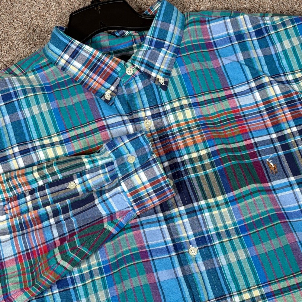 Polo Ralph Lauren Mens 3XLT Madras Plaid Button Down Shirt Multi Color New